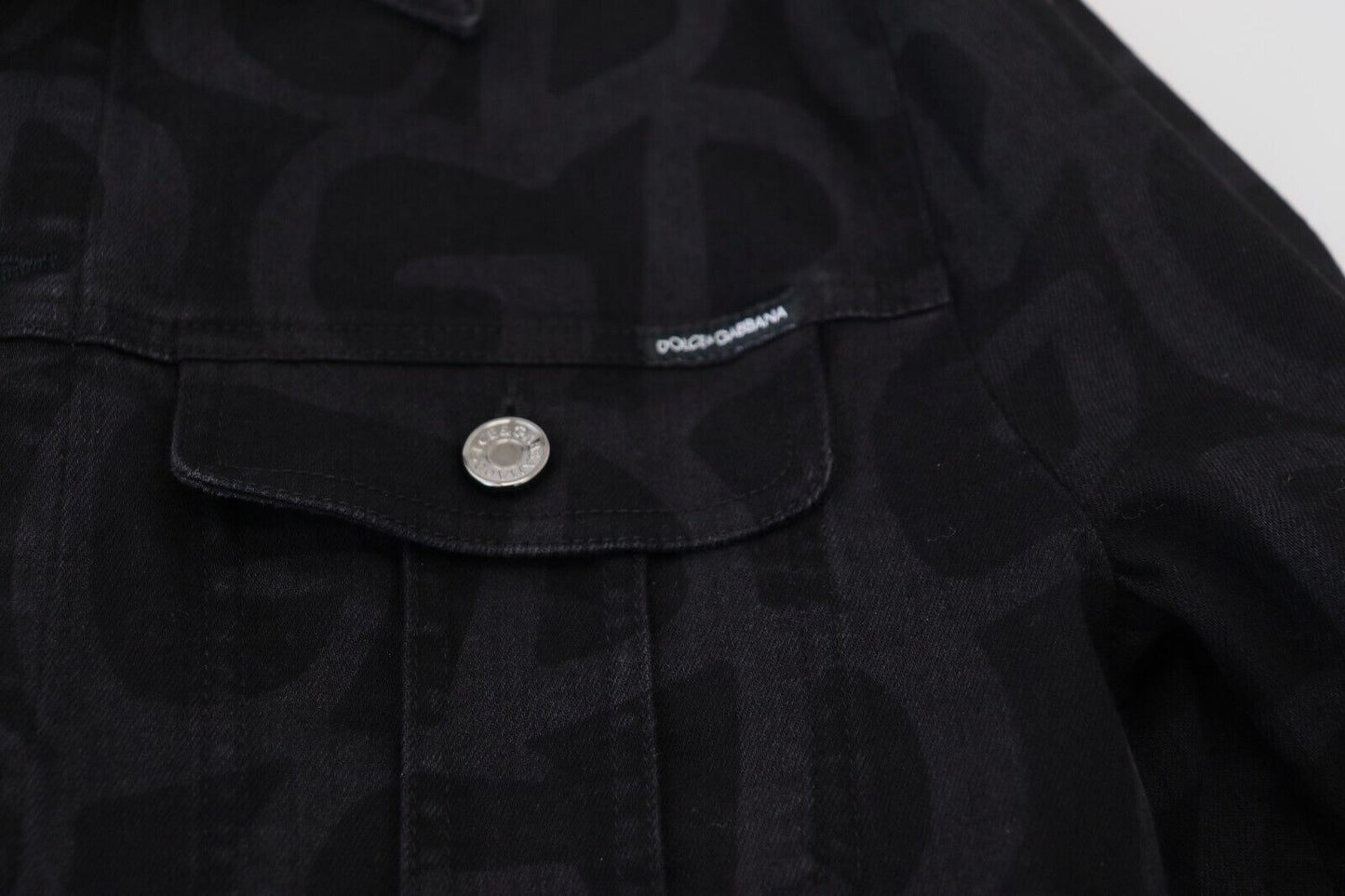 Black Cotton DG Mania Collared Denim Jacket