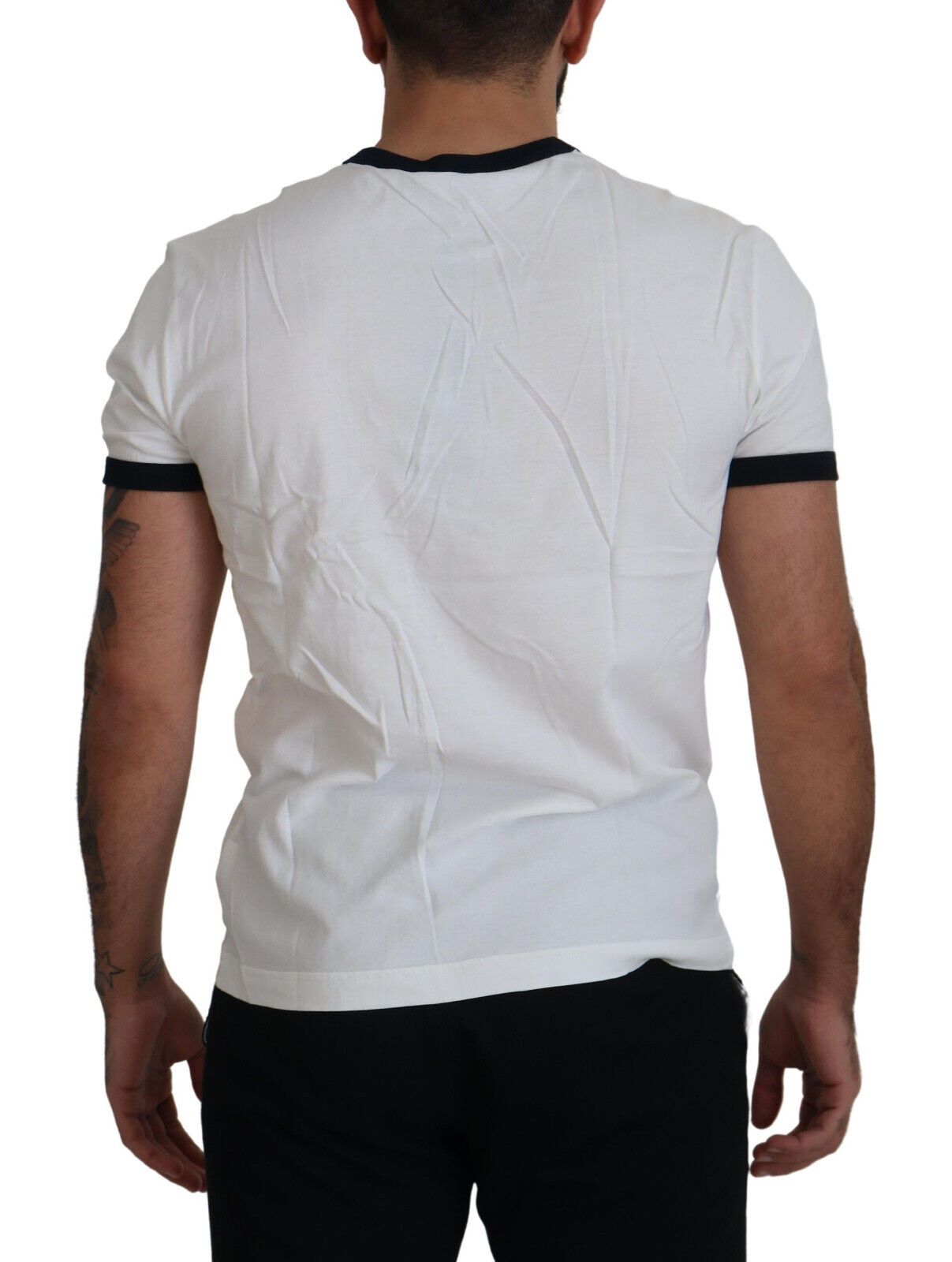 White Logo Print Cotton Crewneck  T-shirt