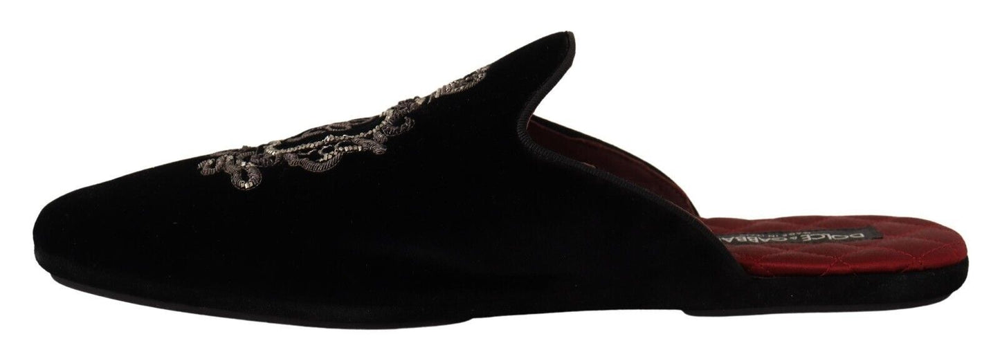 Black Velvet DG Crown Embroidery Slides Shoes