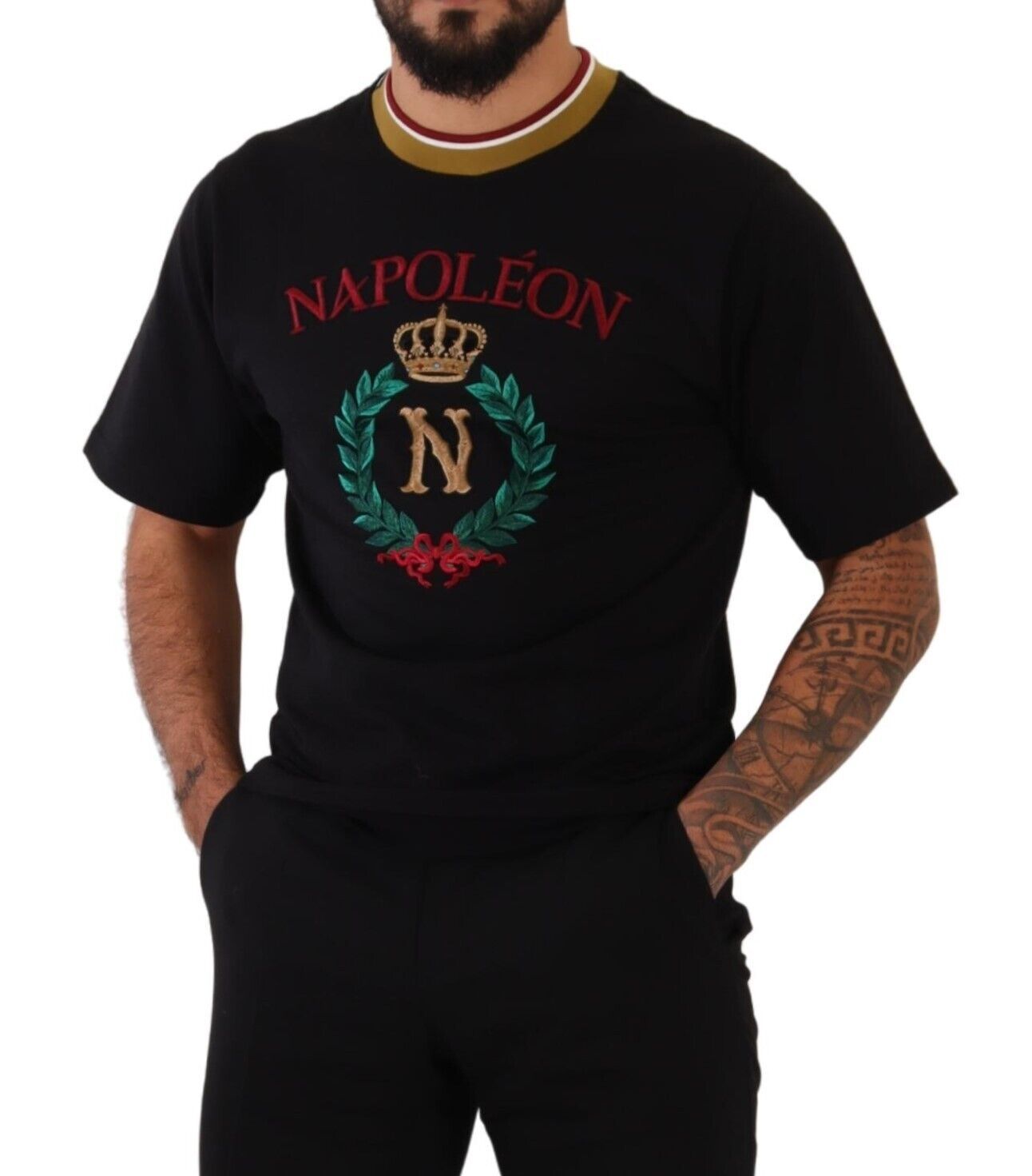 Black Cotton Logo Print Crewneck Tee T-shirt