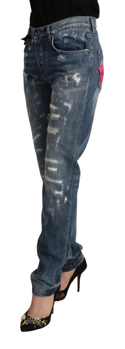 Blue Distressed Denim BOYFRIEND Skinny Jeans