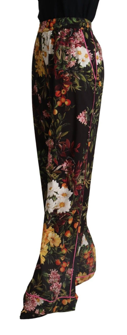 Black Floral Mid Waist Trouser Wide Leg Pants