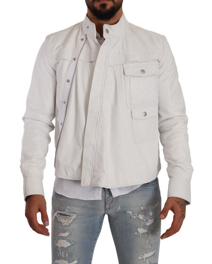 White Leather Biker Black Gold Collection Jacket