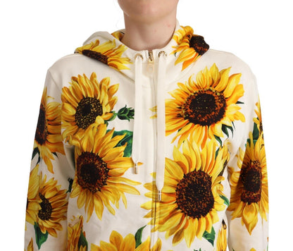 White Daisy Sunflower Hooded Zipper Cotton Sweater