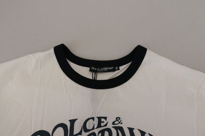 White Logo Print Cotton Crewneck  T-shirt