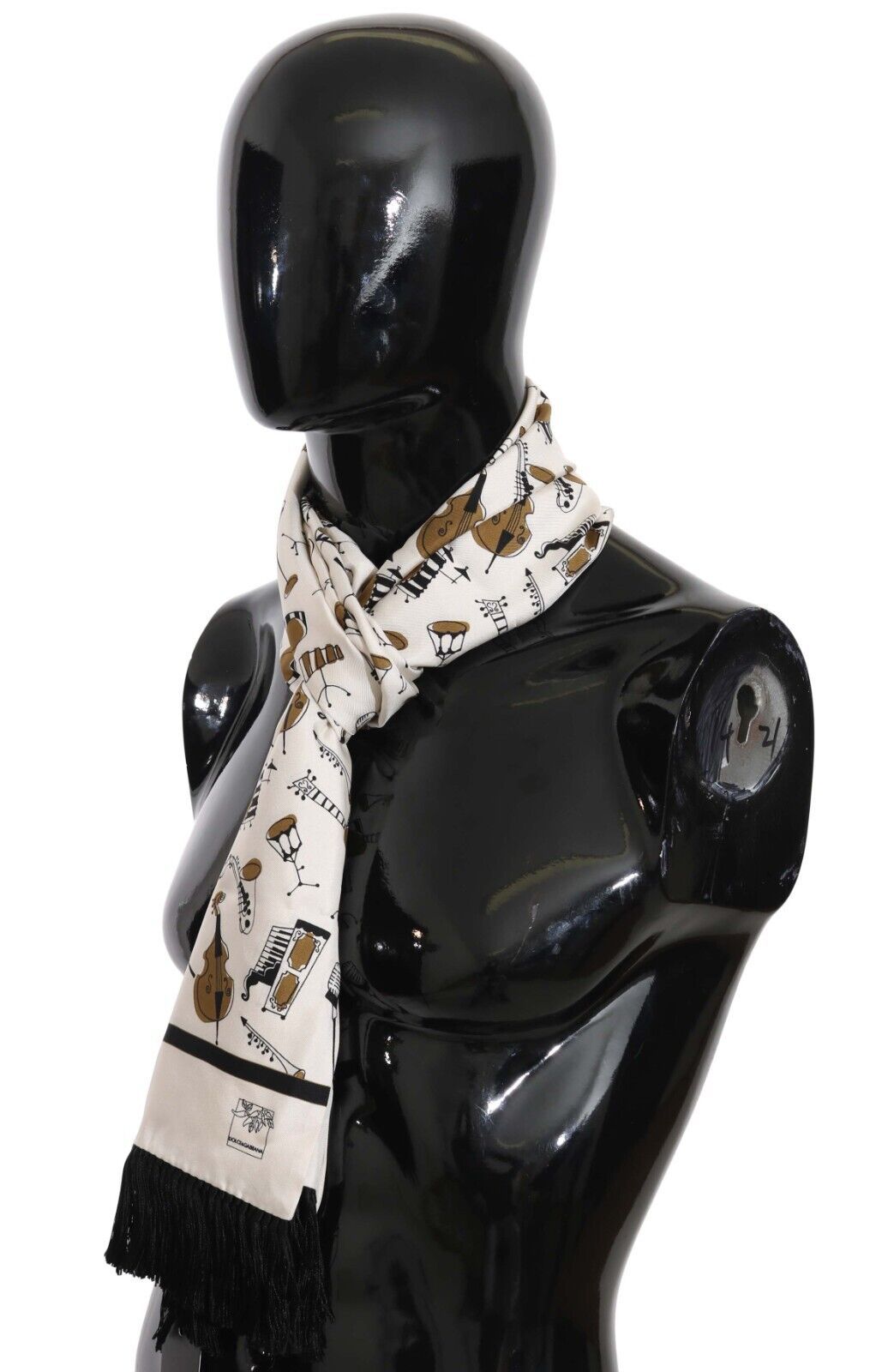 White Instrument Silk Shawl Fringes Scarf