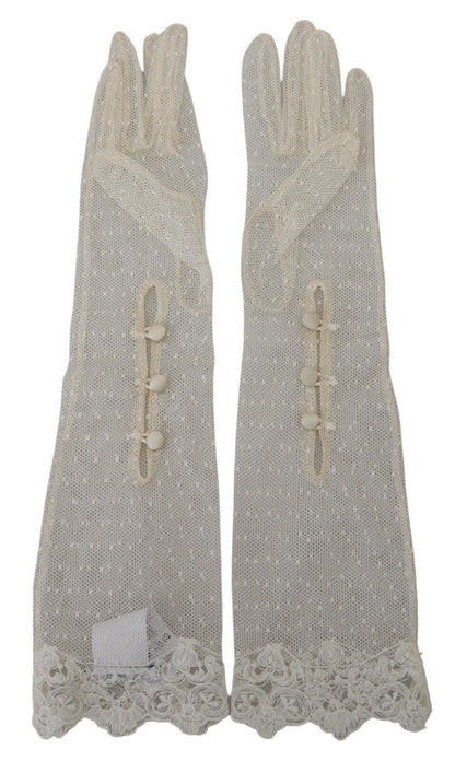 White Lace Elbow Length Mitten Cotton Gloves