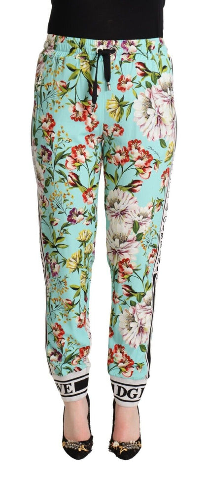 Green Floral Print Mid Waist Trouser Jogger Pants