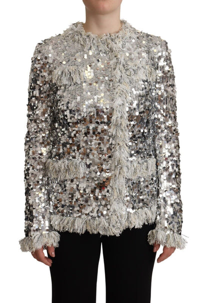 Silver Sequined Shearling Long Sleeves Jacket