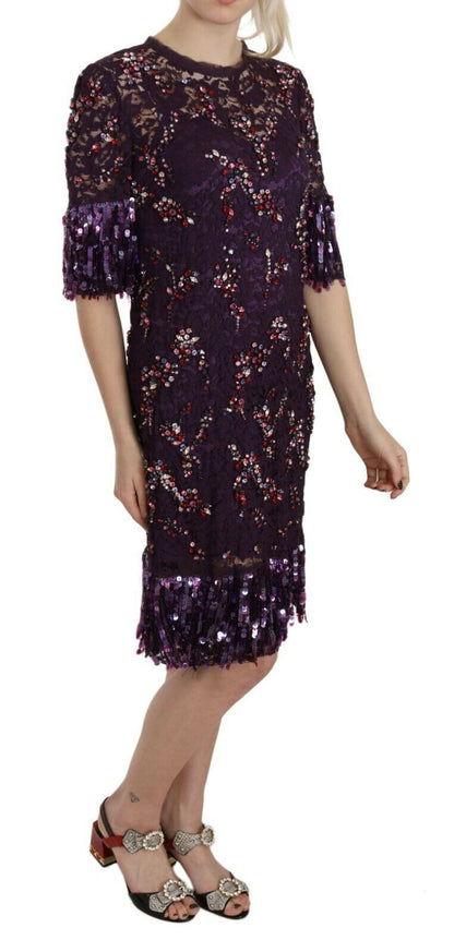Purple floral lace crystal embedded dress