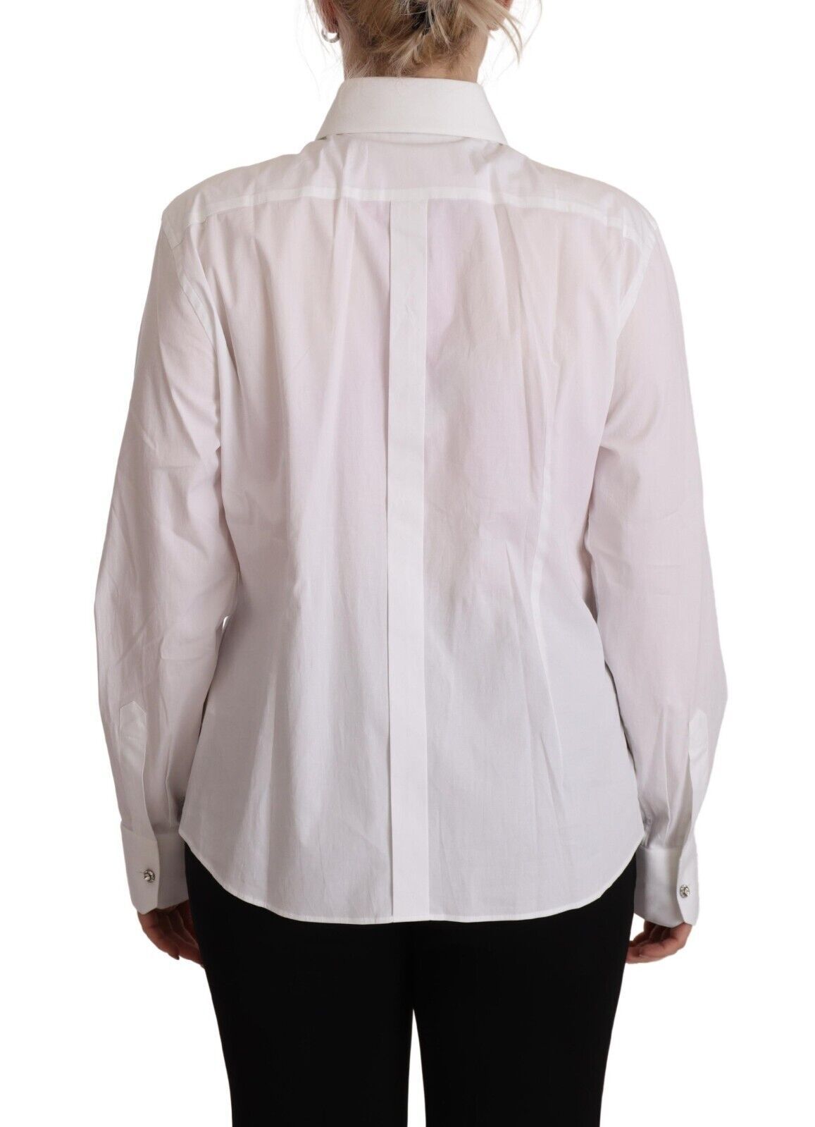 White Cotton Button Up Collared Floral Sequin Top