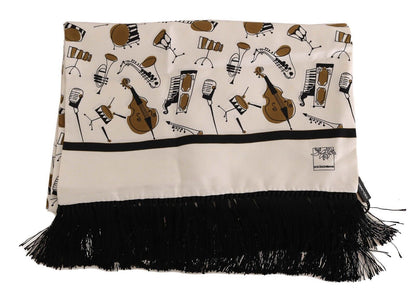 White Instrument Silk Shawl Fringes Scarf