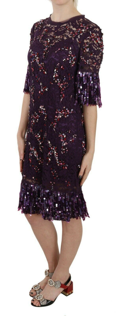 Purple floral lace crystal embedded dress