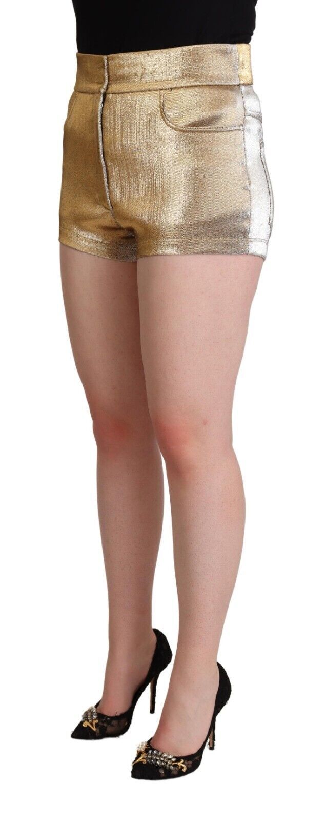 Metallic Gold Cotton Mid Waist Hot Pants Shorts