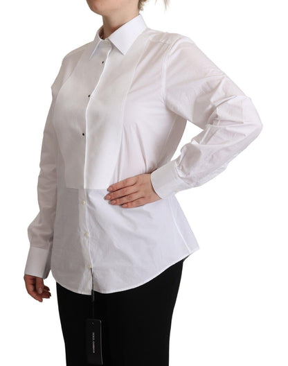 White Cotton Dress Collared Long Sleeves Shirt Top