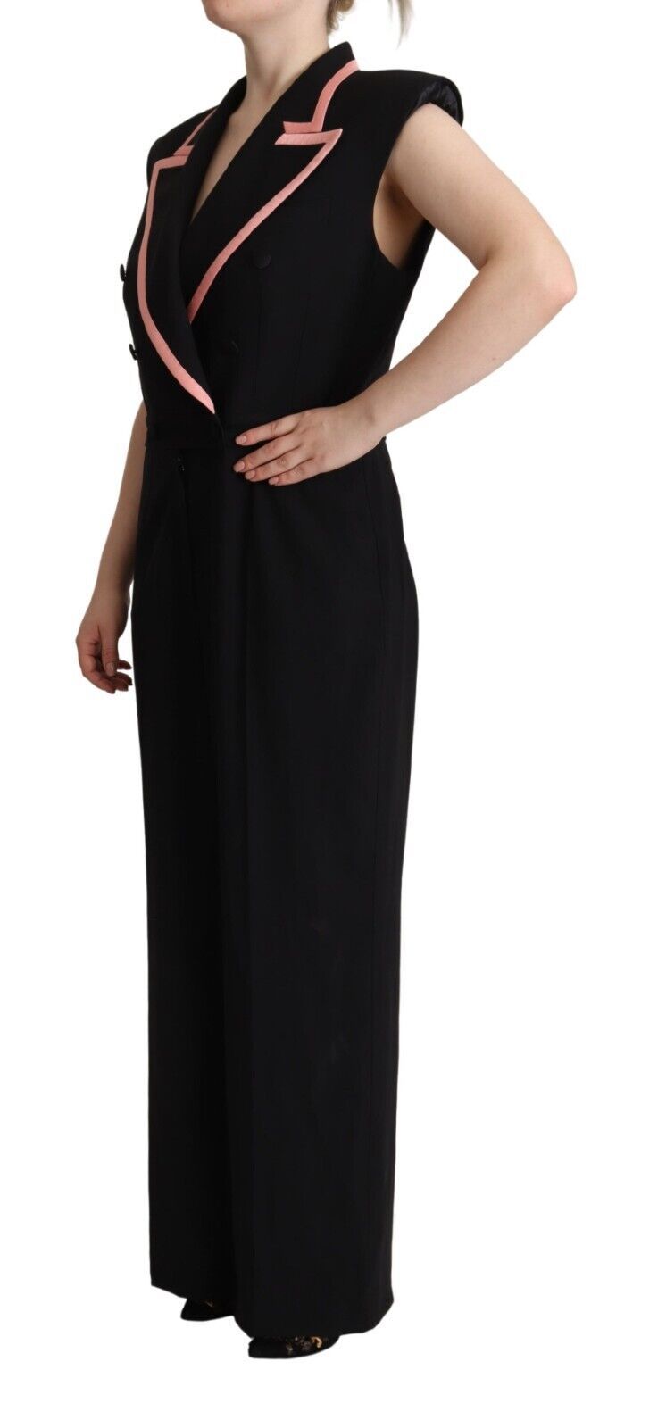 Black Wool Blend Sleeveless Jumpsuit Dress