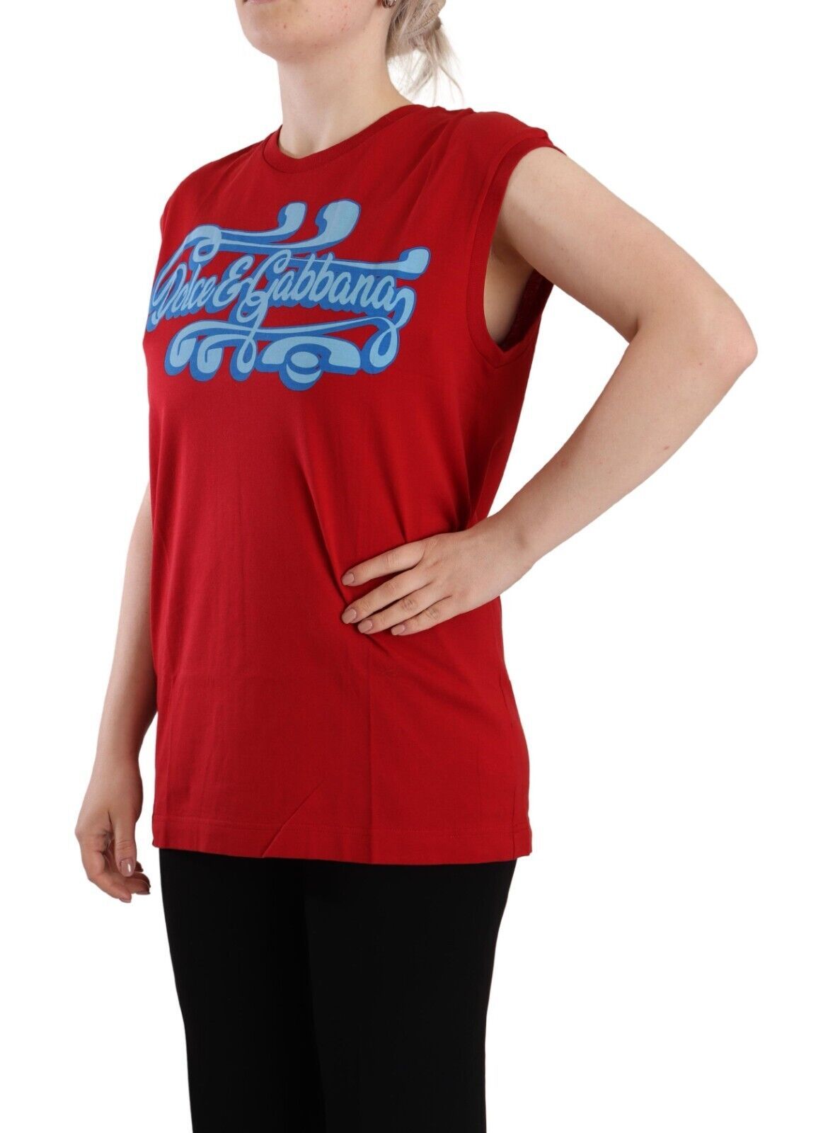 Red Cotton Sleeveless Crewneck T-shirt Tank Top