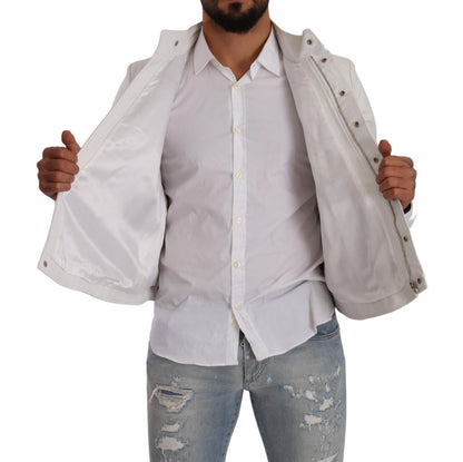 White Leather Biker Black Gold Collection Jacket