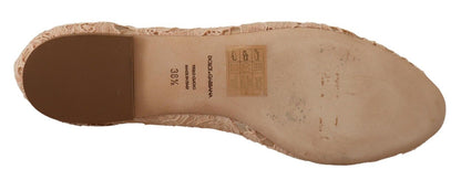 Beige Lace Crystal Ballet Flats Loafers Shoes
