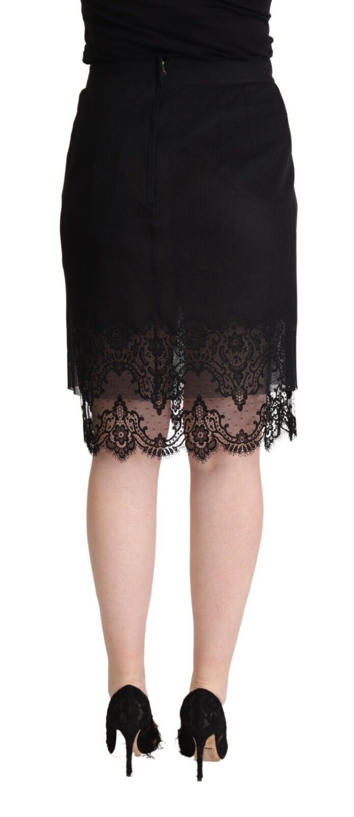 Black Floral Lace High Waist  Pencil Cut Skirt