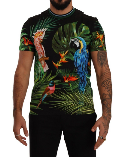 Black Cotton Jungle Print Crewneck Top T-shirt