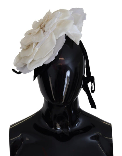 White Large Floral Silk One Size Hat