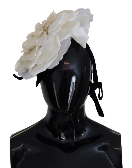 White Large Floral Silk One Size Hat