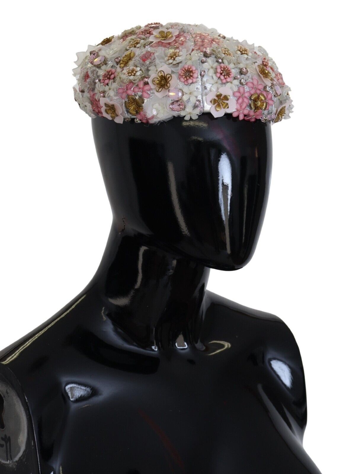 White Nylon Floral Embellished Hat