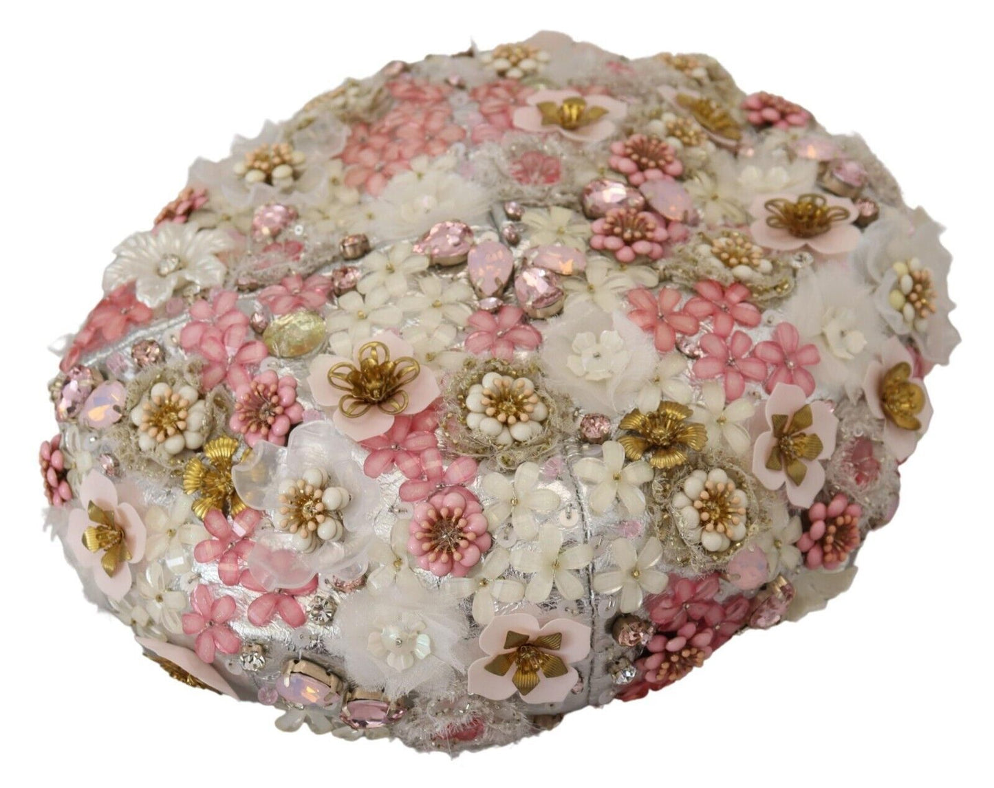 White Nylon Floral Embellished Hat