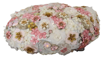 White Nylon Floral Embellished Hat