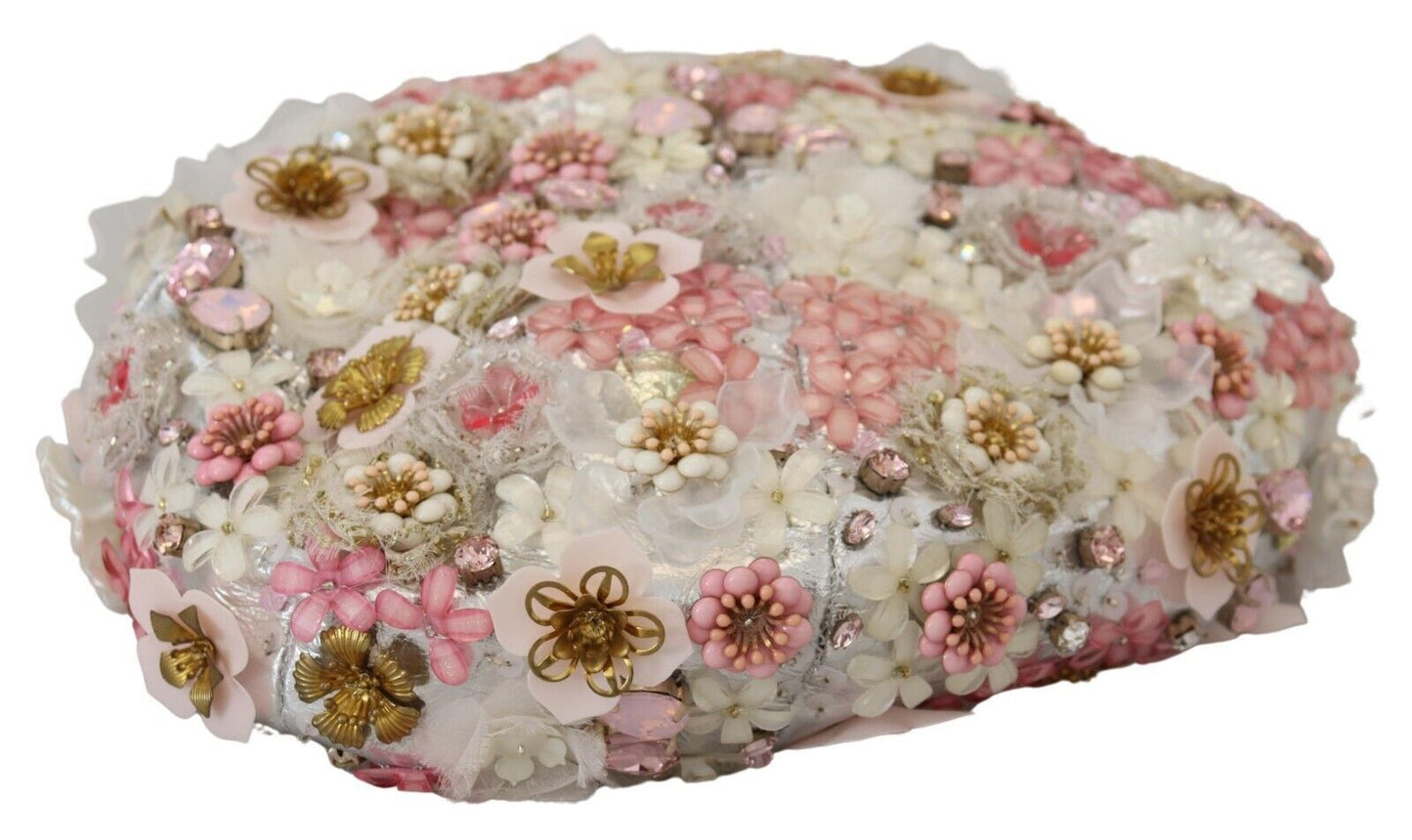 White Nylon Floral Embellished Hat