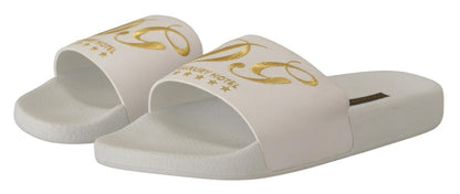 White Leather Luxury Hotel Slides Sandals Shoes