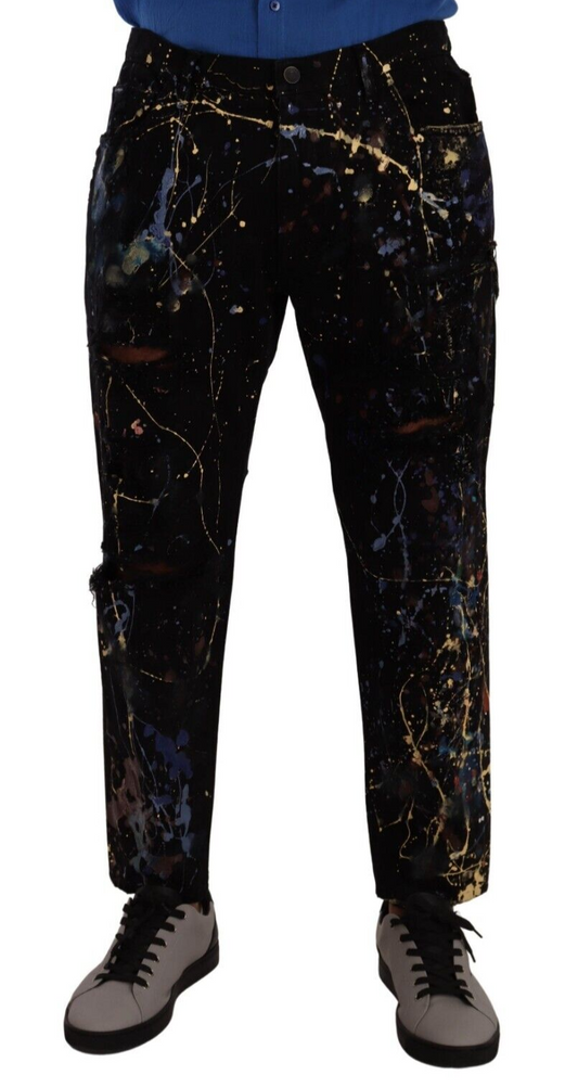 Black Color Splash Cotton Denim Jeans