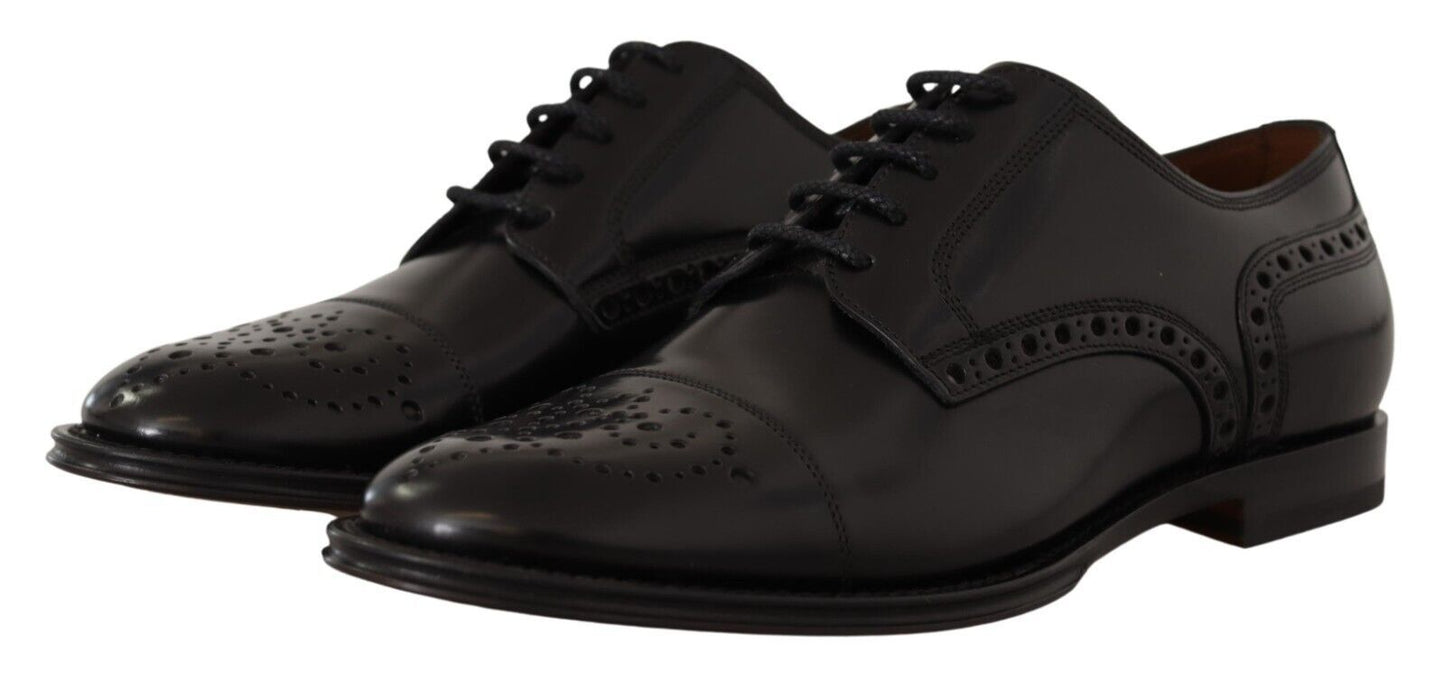 Black Leather Wingtip Mens Formal Derby Shoes