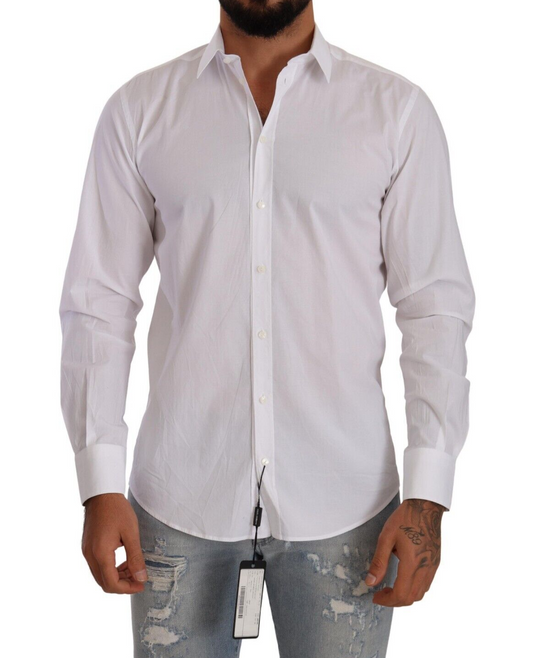 White MARTINI Cotton Slim Dress Formal Shirt