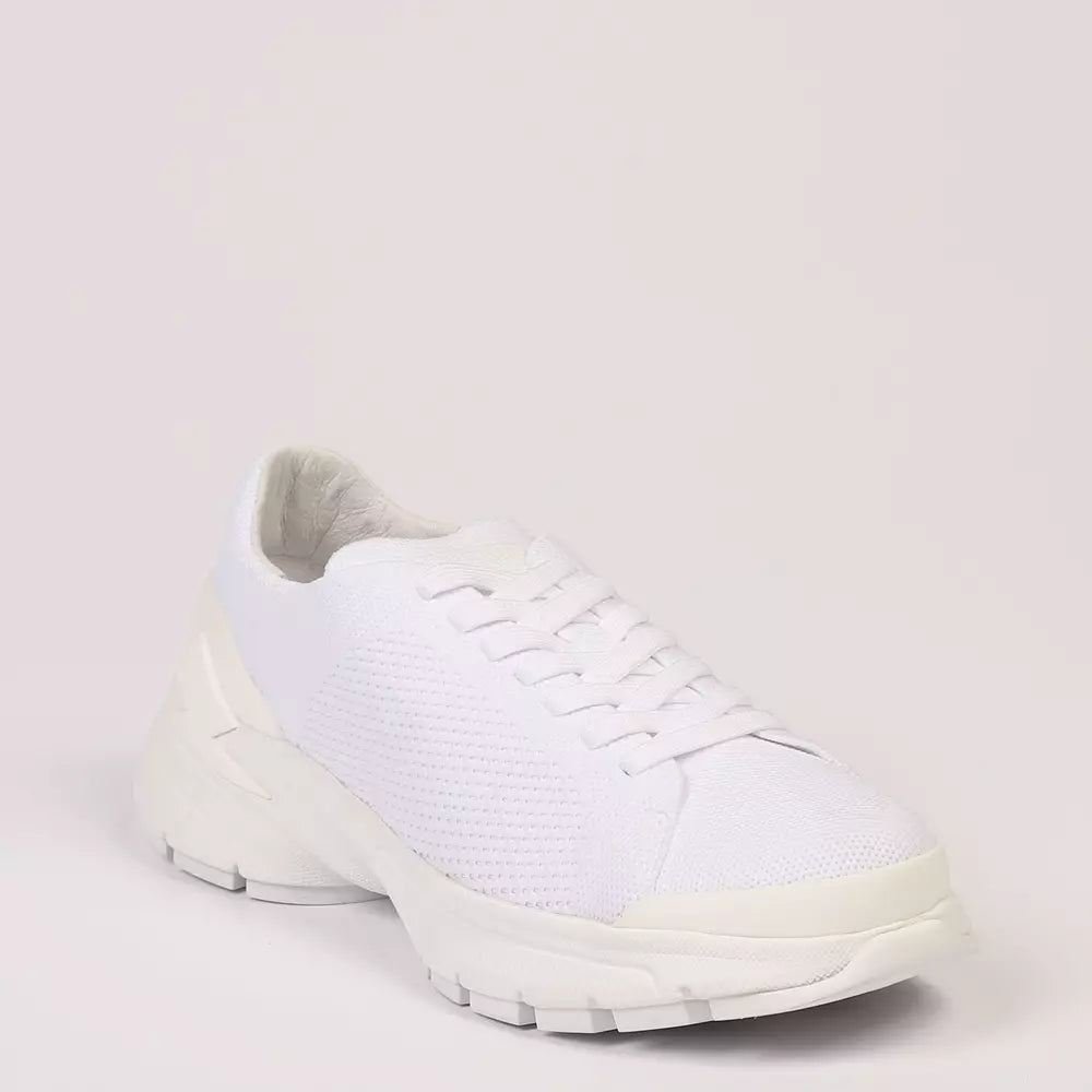 White Textile and Leather Sneaker