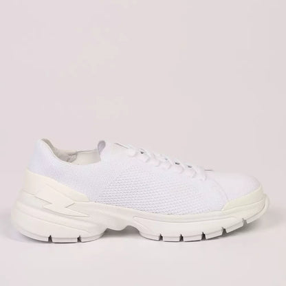 White Textile and Leather Sneaker